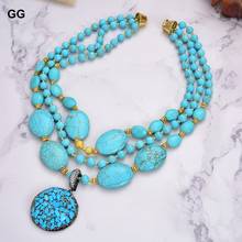 GuaiGuai Jewelry-collar redondo ovalado de 3 hebras de 18 ", color azul turquesa, colgante de Chips Turquesa 2024 - compra barato