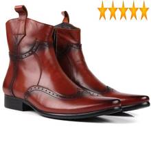 Top Winter Quality Men Genuine Leather Riding Boots Vintage Handmade Pointed Toe Punk Brogue Fashion Biker Shoes 2024 - buy cheap