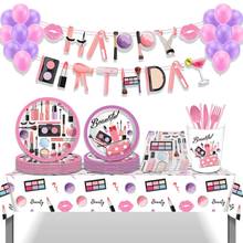 Make Up Girls Happy Birthday Dinner Dessert Plates Party Decorations Lipstick Eye Shadow Disposable Tableware Kids Party Favors 2024 - buy cheap