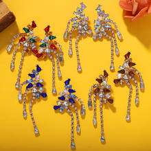 Dvacaman 2020 Luxury Colorful Long Tassel Rhinestone Drop Earrings Women Fashion Shiny Crystal Pendant Earrings Jewelry Wedding 2024 - buy cheap