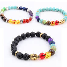 Natural Volcanic Stone Bracelets Charm Women Chakra Balance Beads Men Black Lava Turquoises Strand Bangle Fashion Buddha Jewelry 2024 - buy cheap