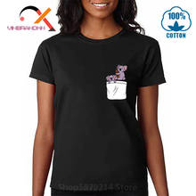 Женская футболка 2020, Модный хлопковый топ, Милая футболка kawaii Koala с карманом и принтом, женская футболка с круглым вырезом и коротким рукавом, футболки harajuku feminina 2024 - купить недорого