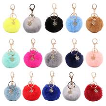 Pom Pom Keychain with Snowflake Pendant Charms Furry Fluffy Plush Ball Keyring for Women Girls Bag Accessories Ornament Gifts 2024 - buy cheap