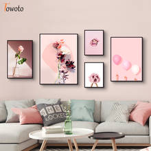 Rosa tema pintura da lona arte da parede para sala de estar impressão flor nordic lona pintura casa cartaz design decorativo decoração arte 2024 - compre barato