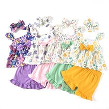 2021 0-3Y Cute Toddler Baby Girl Clothes Floral Print Sleeveless Bow Top+Ruffle Shorts+Headband Cute Summer 3pcs Outfits Set 2024 - buy cheap