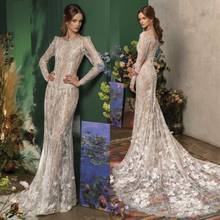 2020 Wedding Dresses Jewel Long Sleeves Full Lace Appliques Bridal Gowns Gorgeous Button Back Sweep Train Mermaid Wedding Dress 2024 - buy cheap