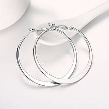 100% 925 Sterling Silver Hoop Earring For Women 50MM Flat Big Round Circle Earrings Jewelry Gift 2024 - buy cheap