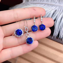 Sapphire Set Natural And Real Sapphire Jewelry set 925 sterling silver 1pc Ring,1pc Pendant,2pcs Earring 2024 - buy cheap
