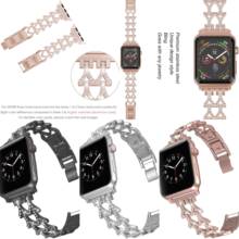 Correia de smart watch de aço inoxidável, adequado para apple watch 38mm 42mm, moças, diamante iwatch 6 5 4 3 2 se 44mm 40mm, pulseira de luxo 2024 - compre barato
