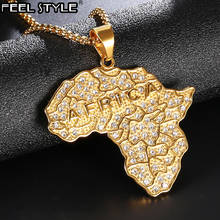 Iced Out Rapper CZ Stone Bling Africa Map Pendants Stainless Steel Chain Necklace for Men HIP Hop Jewelry 2024 - buy cheap