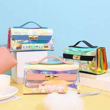 Cute PU Organizer Set Travel Cosmetic Bag for Girls Laser Make Up Case Transparent Pencil Pouch School Student Beauty Supplies 2024 - buy cheap