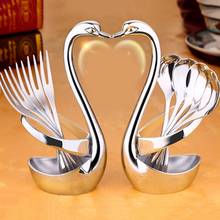 Dinnerware Set Mirror Zinc Alloy Tableware Set Fruit Fork Coffee Spoon With Holder Decorative Swan Base Western Kitchen Decor 2024 - buy cheap