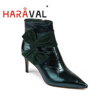 HARAVAL-Botines con punta estrecha y tacón fino para mujer, botas de piel con cremallera, elegantes, cálidas, E103L, invierno, 2020 2024 - compra barato