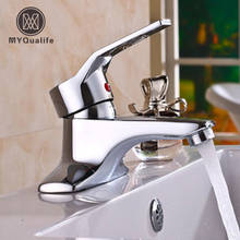 MYQualife, современный хромированный кран для ванной комнаты, однорычажный носик, смеситель для горячей и холодной воды, на бортике, для мытья, раковины, кран, новинка, хит продаж 2024 - купить недорого
