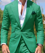 Trajes verdes para hombre, esmoquin Formal de negocios con solapa, chaqueta lisa de un botón, 2 piezas, Para Boda (Blazer + Pantalones) 2024 - compra barato