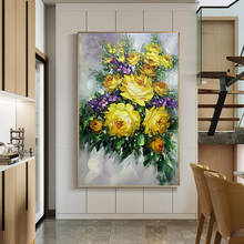 Pintura al óleo de flores gruesas, textura pintada a mano, cuadro moderno al óleo sobre lienzo, arte de pared grande hecho a mano, decoración de salón 2024 - compra barato