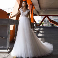 Cap Sleeves Wedding Dresses V Neck Lace Appliques Open Back Sleeveless Sweep Train Wedding Bridal Gowns Vestido de noiva 2024 - buy cheap