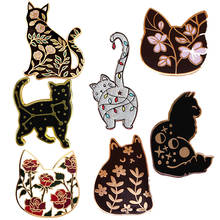 Broche de gato con flores, luna, estrellas, gatito lindo, Pin esmaltado, Animal para amantes de las mascotas, regalo 2024 - compra barato