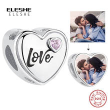 ELESHE-abalorio de corazón de amor rosa de Plata de Ley 925, Pulsera Original, personalizable, personalización de foto, joyería 2024 - compra barato