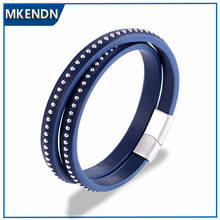 MKENDN-pulsera de cuero genuino multicapas de alta calidad, joyería, pulseras con hebilla magnética de acero inoxidable, pulsera para hombre 2024 - compra barato