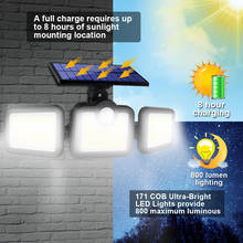 Luz LED Solar COB 171 para exteriores, Sensor de movimiento de 3 cabezales, iluminación gran angular 270, luces impermeables, lámpara de pared para jardín y garaje 2024 - compra barato