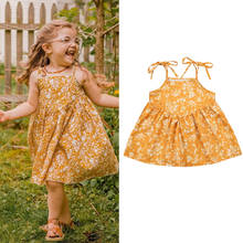 Vestido informal sin mangas para niñas de 1 a 6 años, estampado Floral amarillo, cuello Barco, hombros descubiertos, Verano 2024 - compra barato