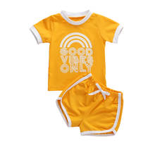 От 1 до 4 лет, летние комплекты одежды для маленьких девочек повседневные футболки с коротким рукавом и буквенным принтом топы + шорты желтого цвета, 2 предмета 2024 - купить недорого