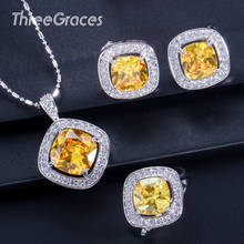 Threegrace pingente quadrado, conjunto de joias estiloso de zircônio cúbico amarelo para mulheres presentes de casamento js13. 2024 - compre barato