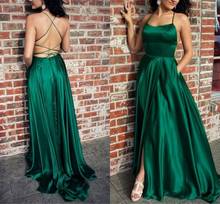 New Green Evening Dresses 2020 A-Line Split-Front Criss-Cross Straps Prom Party Gowns Vestidos De Festa Longo Red Carpet Party Wear 2024 - buy cheap