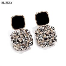 BLIJERY New Elegant Square Shape Black Enamel Crystal Rhinestone Stud Earrings for Women Brincos Fashion Jewelry Gift 2024 - buy cheap