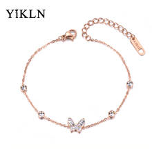 YiKLN-pulsera de cristal de mariposa Bohemia para niña, brazalete de cadena de eslabones de circonia cúbica de acero inoxidable para regalo de Navidad, YB19040 2024 - compra barato