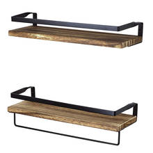 Rustic Floating Wall Shelves with Rails Decorative Storage Shelf for Kitchen Bathroom Modern Shelving Black Metal Frame Set of 2 2024 - buy cheap