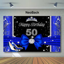 Neoback 50th aniversário pano de fundo azul de salto alto coroa fotografia backdrops elegante da senhora 50th aniversário festa foto fundo 2024 - compre barato