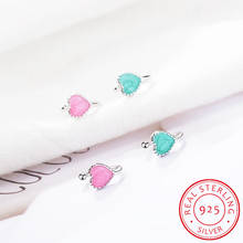 Cute Small Pink/Green Heart 925 Sterling Silver Ear Cuff Clip on Earrings For Women Girls Children Baby Kids Jewelry Aros Aretes 2024 - buy cheap