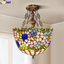 FUMAT Tiffany Style Pendant Lamp Stained Glass Reverse Chandelier Pink Blue Orchid Leaves Hanging Light Fixture House Decor Art 2024 - buy cheap