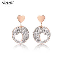 AENINE Sparkling Black White Crystal Love Heart Earrings For Women Titanium Steel Rose Gold Female Stud Earrings Brincos AE18020 2024 - buy cheap