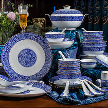 Duci Jingdezhen 58 pieces bone china tableware sets, bowls and dishes, home gifts, blue and white in glaze 2024 - buy cheap