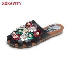 XGRAVITY Low Price Summer Slippers Fashion New Ladies Closed Toe Sandals Pearl Flower Design Flats Female Outdoor Sneakers B078 2024 - buy cheap