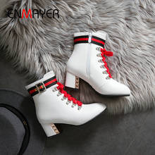 Enmayer-botas femininas de salto alto pu da moda, bota com cadarço, quadrado, feminina, bota de inverno, tamanhos 34-43, 2019 2024 - compre barato