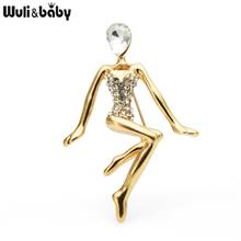 Wuli&baby Rhinestone Swimsuit Girl Brooches For Women Metal 2-color Sexy Swimwear Shirt Lady Figure Causal Party Brooch Pins 2024 - buy cheap