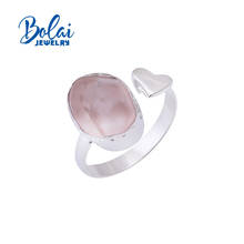 bolaijewelry,925 sterling silver handmade natural rose quartz rough gemstone ring, unique style design fashion jewelry 2024 - buy cheap