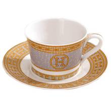 Фарфоровый кофейный набор костяной фарфор "H" знак мозаичный дизайн контур в золотой Европейской кофейной чашке и блюдце набор кофейных чашек 2024 - купить недорого