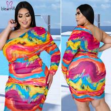 Sexy One Shoulder Bodycon Dress Women Skinny Pencil Tie Dye Printed Dresses Beach Night Club Party Vintage Pleated Clothes 2024 - buy cheap