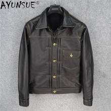 AYUNSUE Men Jacket Jean Style Mens Clothing Real Cowhide Leather Coat Male Autumn Clothes Bomber Jackets Chaqueta Hombre LXR503 2024 - buy cheap