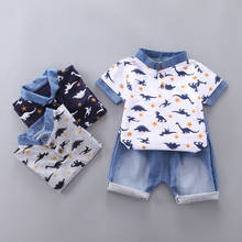 2021 Summer Fashion Newborn Baby Clothes Suit Toddler Girls Boys Short Sleeve Dinosaur Pattern Shirts+Denim Pants Clothing Sets 2024 - buy cheap