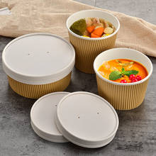 50pcs Creative double layer kraft paper disposable ice cream cups round large food packaging container soup bowl with lid 2024 - buy cheap
