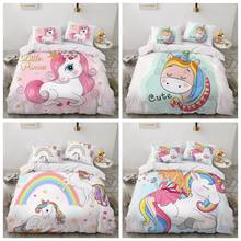 3D Bedding Sets luxury Single Queen Double Full King Twin Bed linen For home Kids Children baby Cartoon Pink White Unicorn Cute 2024 - buy cheap