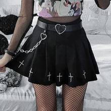 Женская плиссированная короткая юбка-трапеция в стиле панк, с вышивкой крестом, с оборками, с завышенной талией, темно-готика, Харадзюку, уличная одежда 2024 - купить недорого
