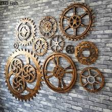 Vintage Imitation Metal Wooden Golden Gear Wall Decoration Bar Background Wall Circular Gear Wall Hanging Crafts Home Decoration 2024 - buy cheap