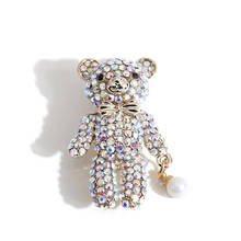 New Rhinestone Cute Teddy Bear Brooches For Women Fashion AB Color Pink Bowknot Pearl Corsage Male Brooch Jewelry Accessories 2024 - buy cheap